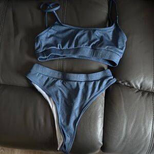 Blue Ribbed Bikini Set